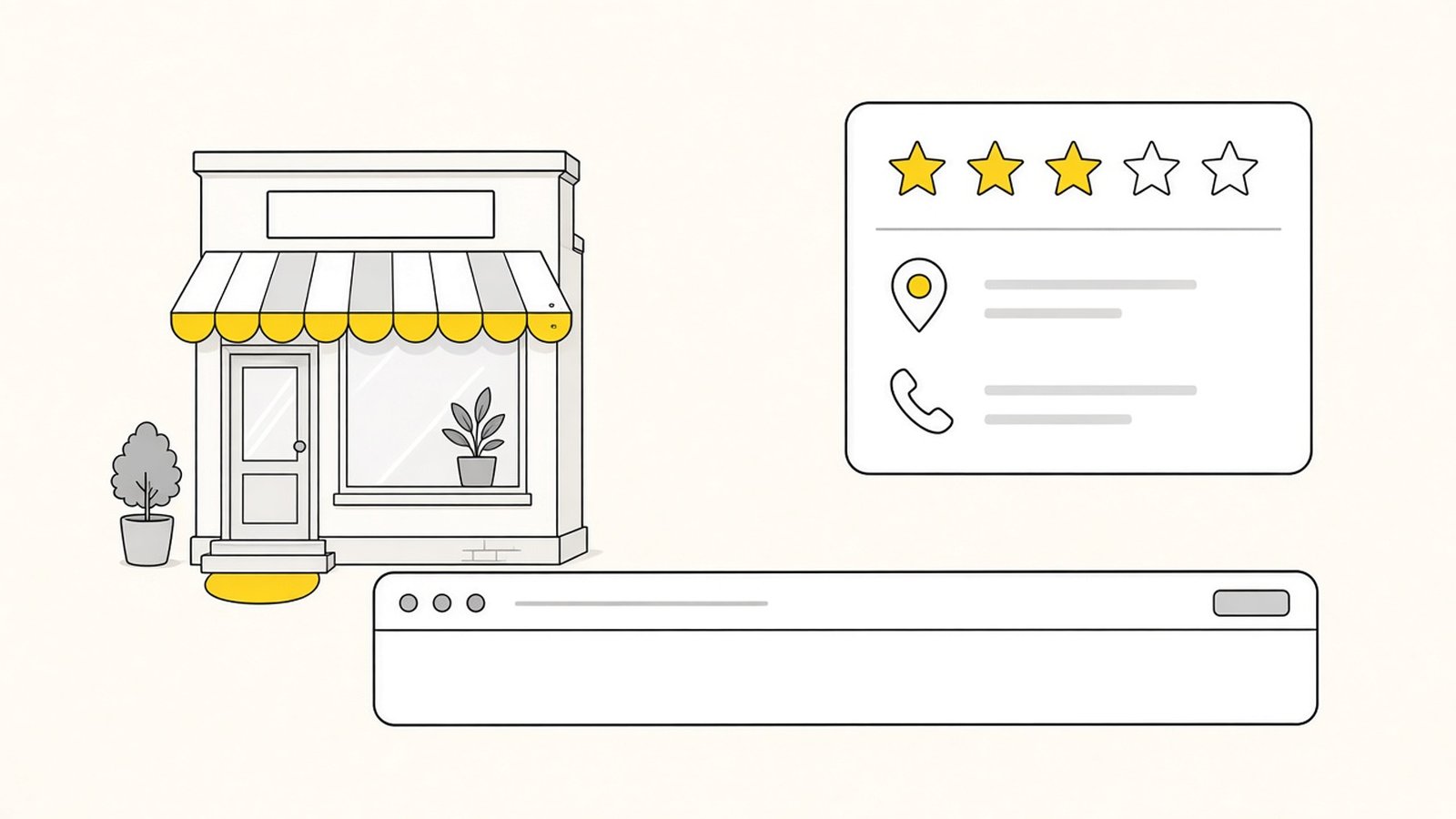 A storefront and its Google listing, with the website holding them up