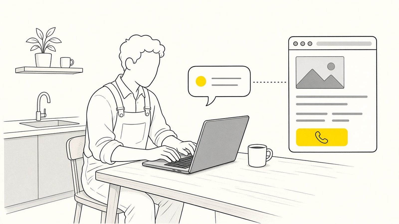 Owner chatting with an AI assistant that builds and updates the business website