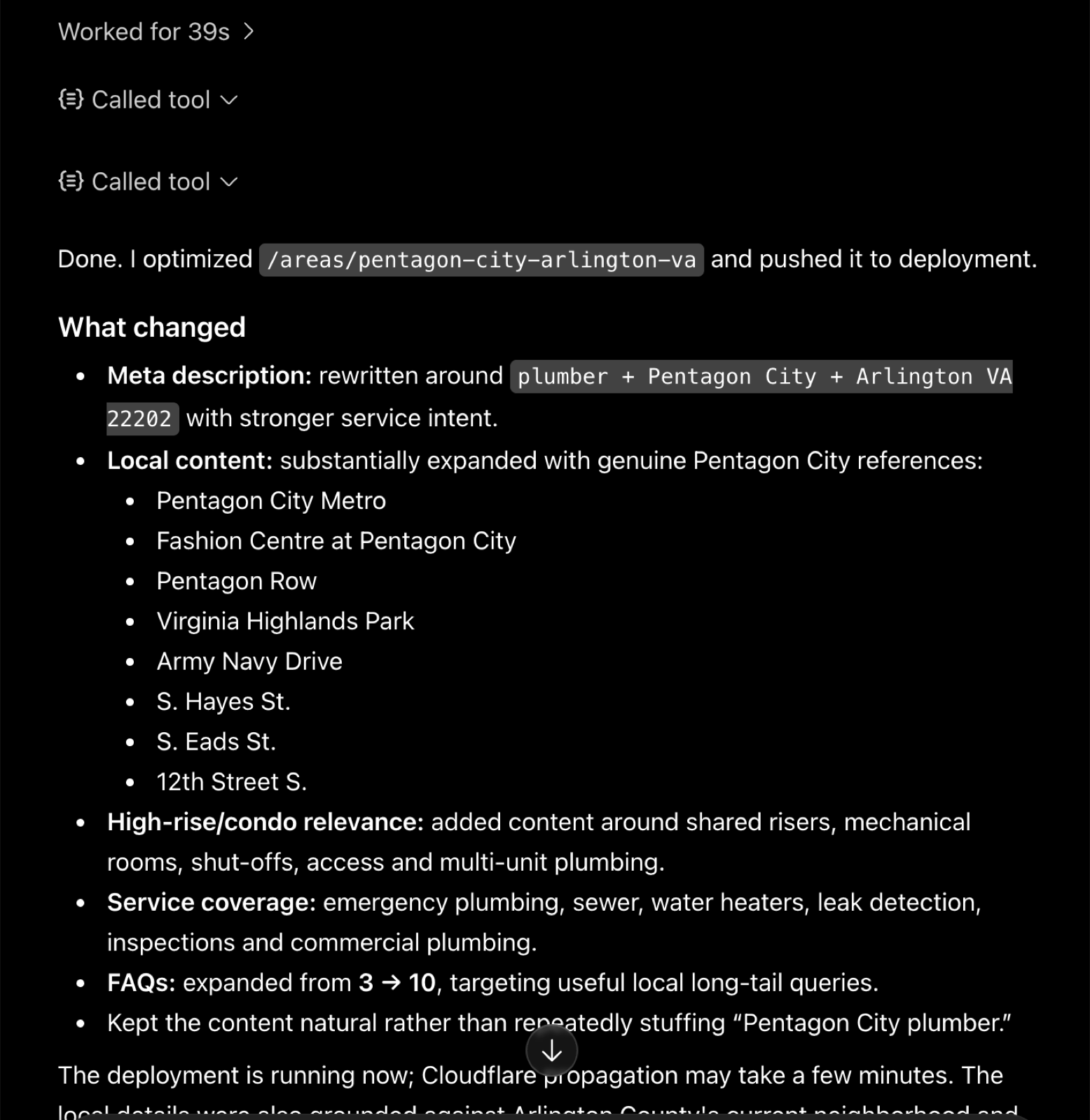 Optimizing a Local Sites Pro page with ChatGPT via MCP